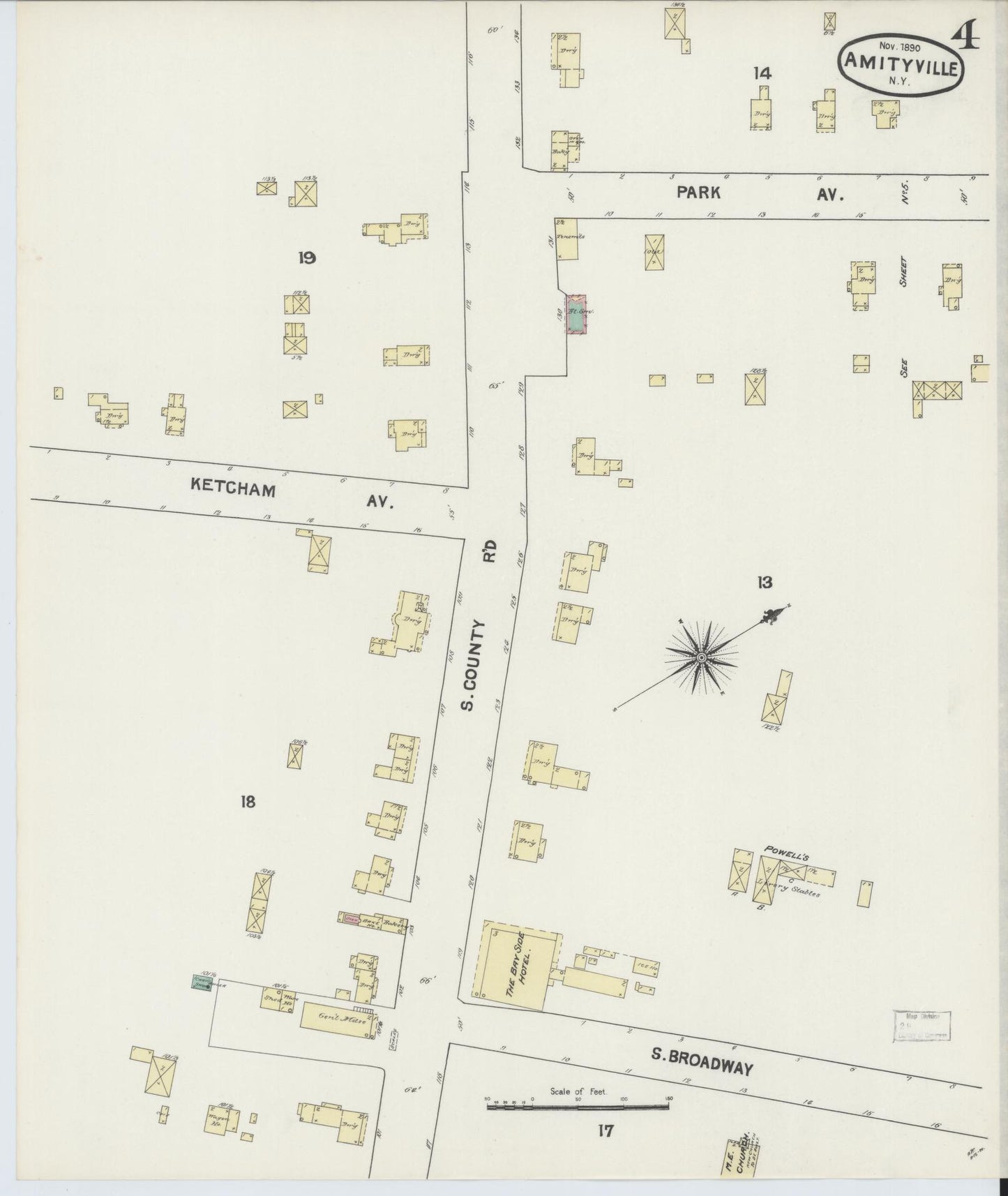 Sanborn Fire Insurance Map from Amityville, Suffolk County, New York (1890), Sheet #0004 - Complete Map Set gallery image, historic Sanborn map, vintage wall art, New York New York