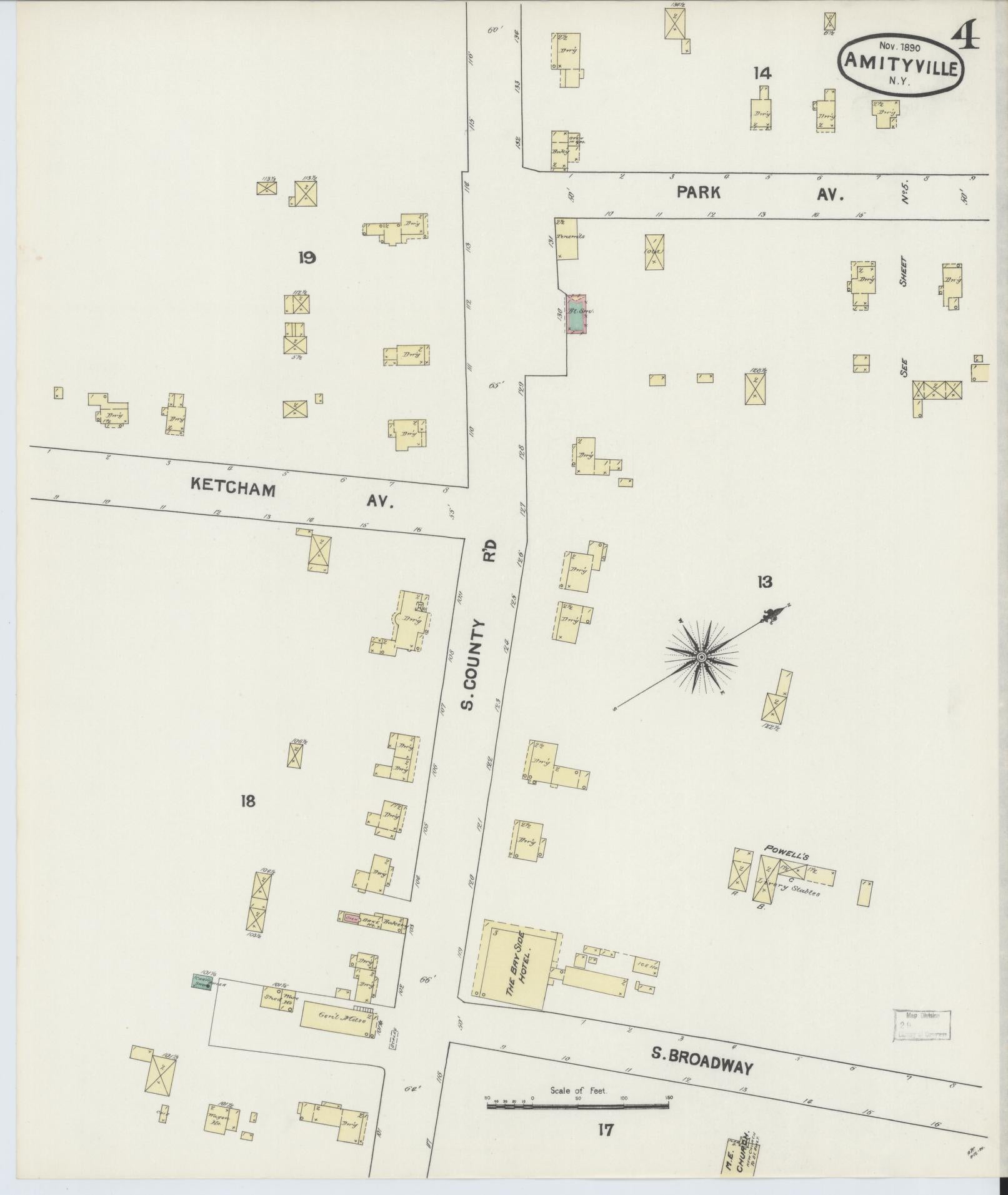 Sanborn Fire Insurance Map from Amityville, Suffolk County, New York (1890), Sheet #0004 - Complete Map Set gallery image, historic Sanborn map, vintage wall art, New York New York