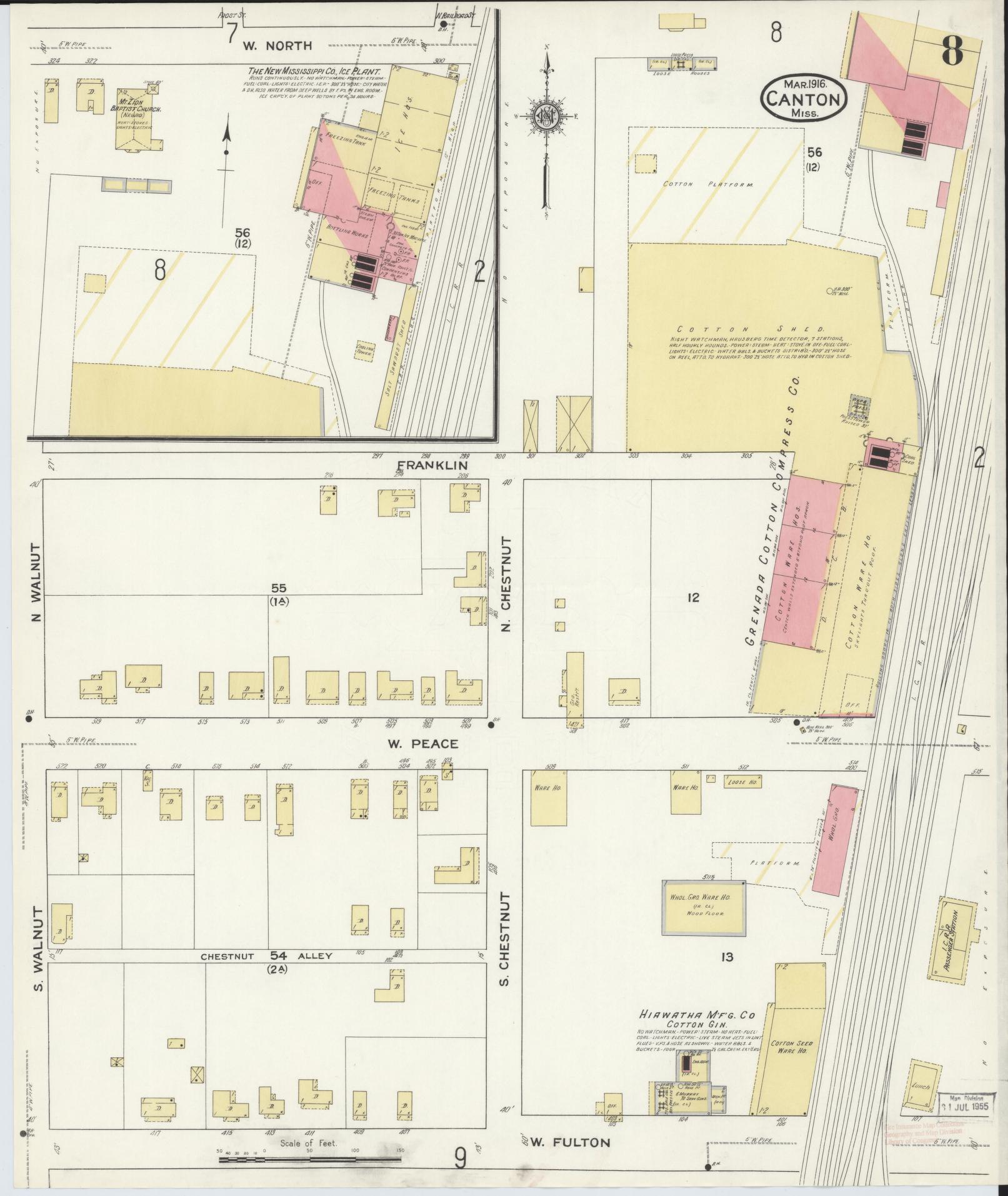 Sanborn Fire Insurance Map from Canton, Madison County, Mississippi (1916), Sheet #0008 - Complete Map Set gallery image, historic Sanborn map, vintage wall art, Mississippi Mississippi