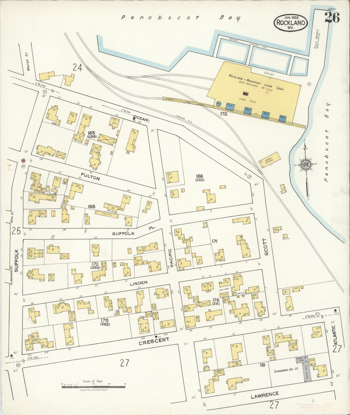 Sanborn Fire Insurance Map from Rockland, Knox County, Maine (1922), Sheet #0026 - Complete Map Set gallery image, historic Sanborn map, vintage wall art, Maine Maine