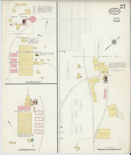 Sanborn Fire Insurance Map from Decatur, Morgan County, Alabama (1913), Sheet #0027 - Historic Sanborn Fire Insurance Map Print, vintage old map wall art, antique decor, genealogy gift, Alabama Alabama map