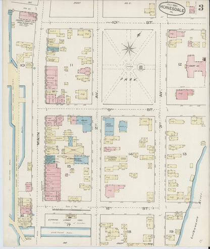 Sanborn Fire Insurance Map from Honesdale, Wayne County, Pennsylvania (1885), Sheet #0003 - Historic Sanborn Fire Insurance Map Print, vintage old map wall art, antique decor, genealogy gift, Pennsylvania Pennsylvania map
