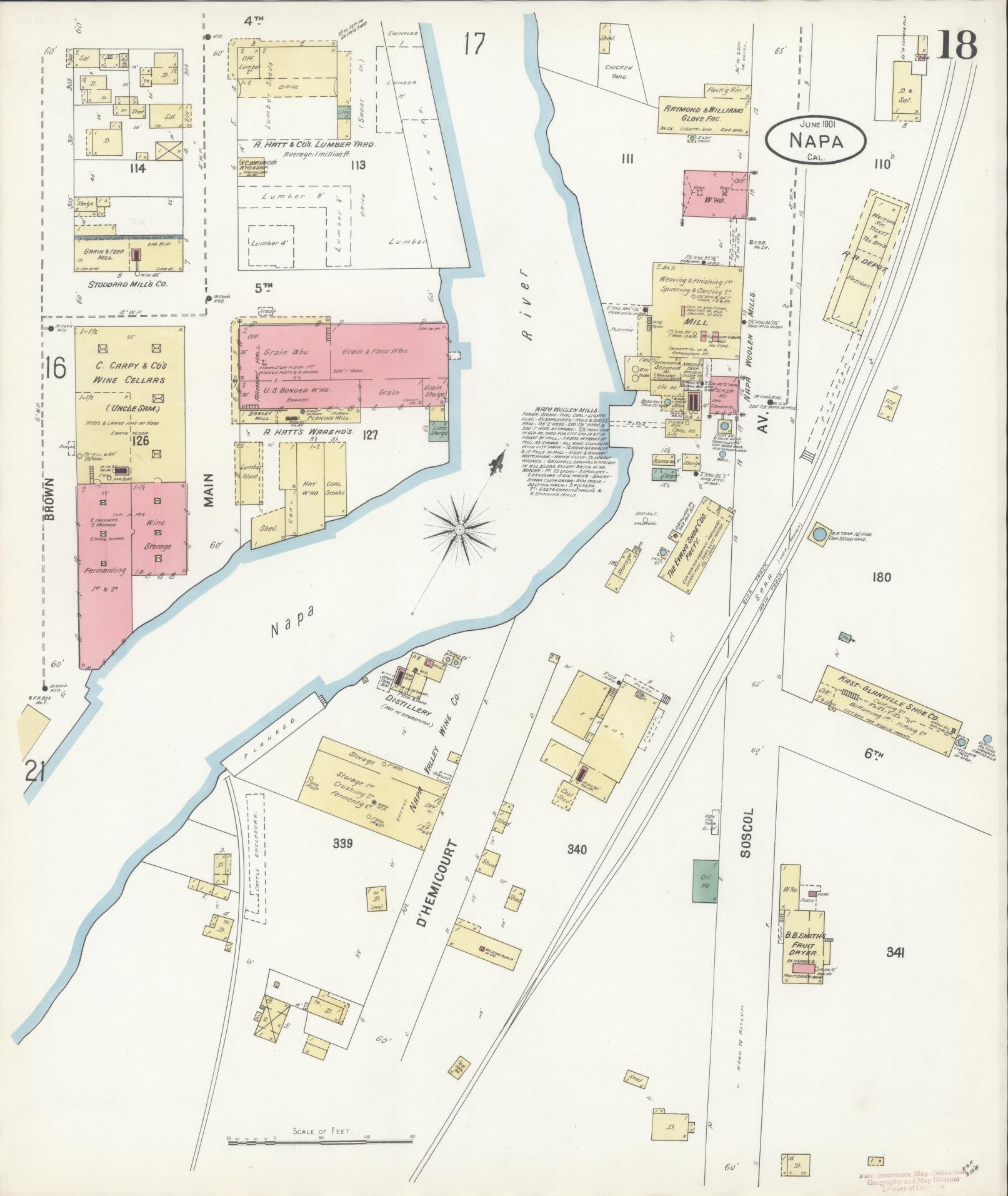 Sanborn Fire Insurance Map from Napa, Napa County, California (1901), Sheet #0018 - Historic Sanborn Fire Insurance Map Print, vintage old map wall art, antique decor, genealogy gift, California California map