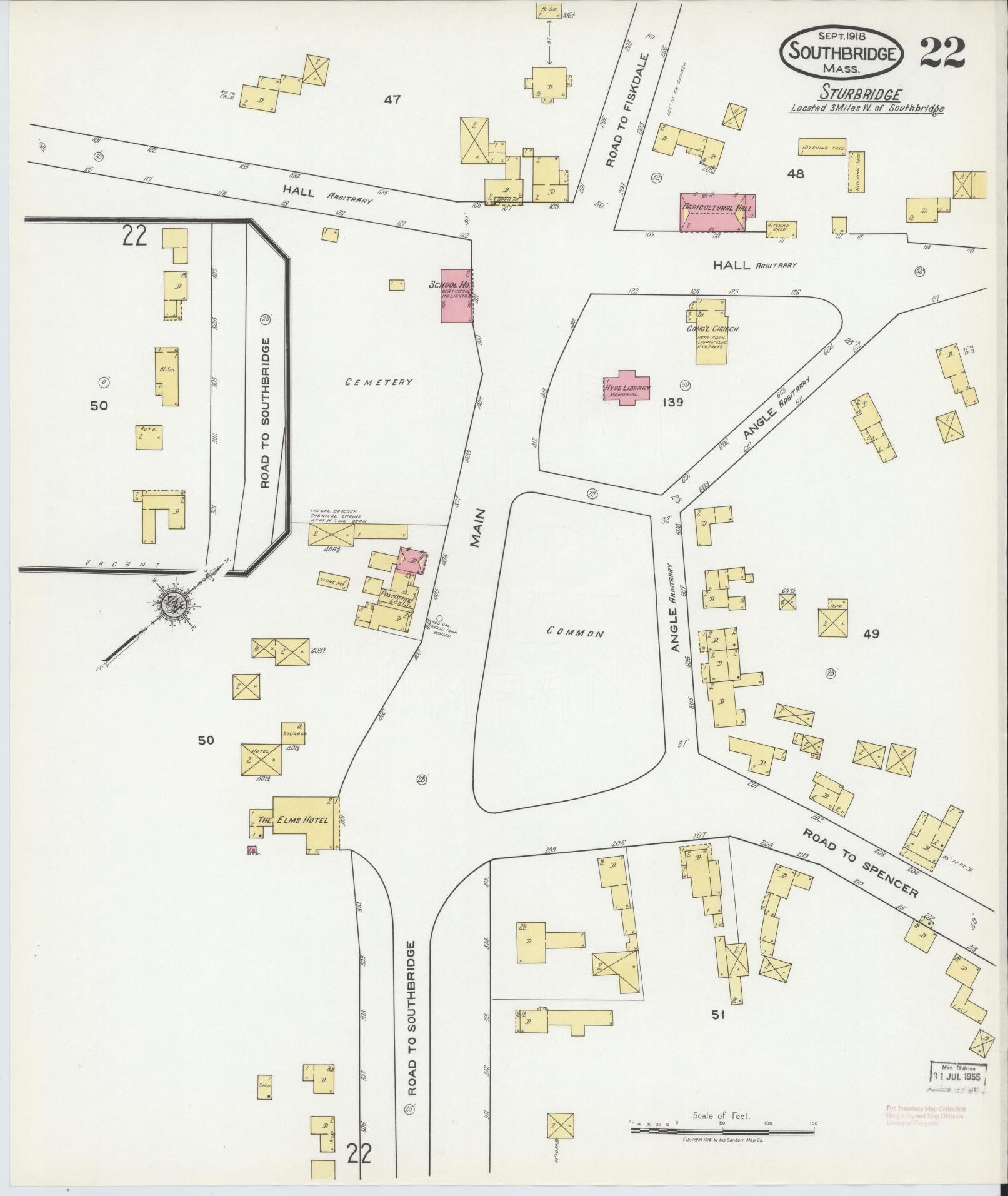 Sanborn Fire Insurance Map from Southbridge, Worcester County, Massachusetts (1918), Sheet #0022 - Historic Sanborn Fire Insurance Map Print, vintage old map wall art, antique decor, genealogy gift, Massachusetts Massachusetts map