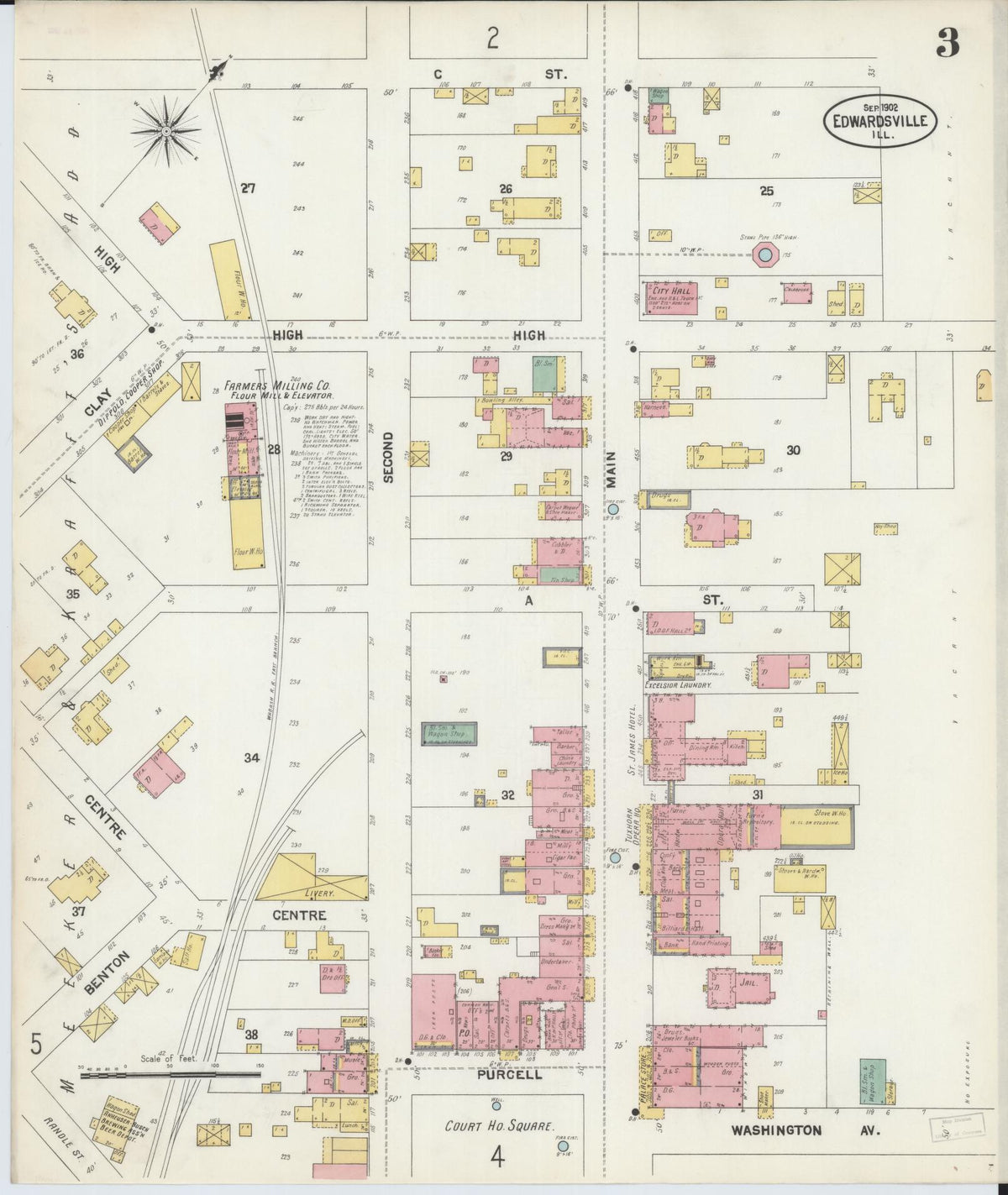 Sanborn Fire Insurance Map from Edwardsville, Madison County, Illinois (1902), Sheet #0003 - Complete Map Set gallery image, historic Sanborn map, vintage wall art, Illinois Illinois