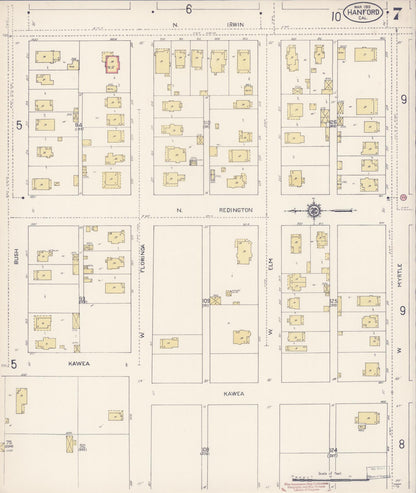 Sanborn Fire Insurance Map from Hanford, Kings County, California (1913), Sheet #0007 - Complete Map Set gallery image, historic Sanborn map, vintage wall art, California California