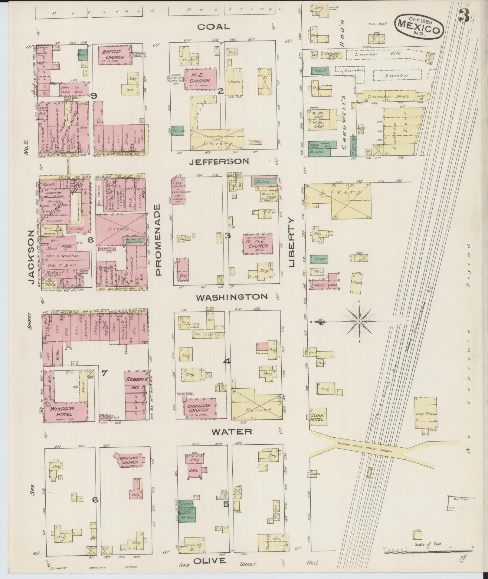 Sanborn Fire Insurance Map from Mexico, Audrain County, Missouri (1885), Sheet #0003 - Complete Map Set gallery image, historic Sanborn map, vintage wall art, Missouri Missouri