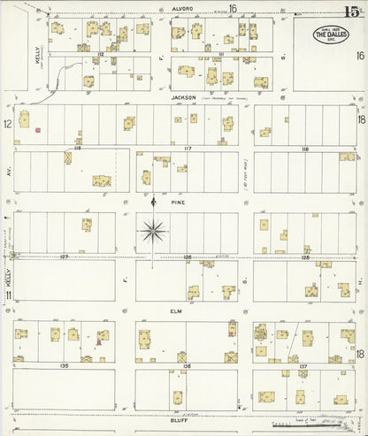 Sanborn Fire Insurance Map from The Dalles, Wasco County, Oregon (1909), Sheet #0015 - Complete Map Set gallery image, historic Sanborn map, vintage wall art, Oregon Oregon