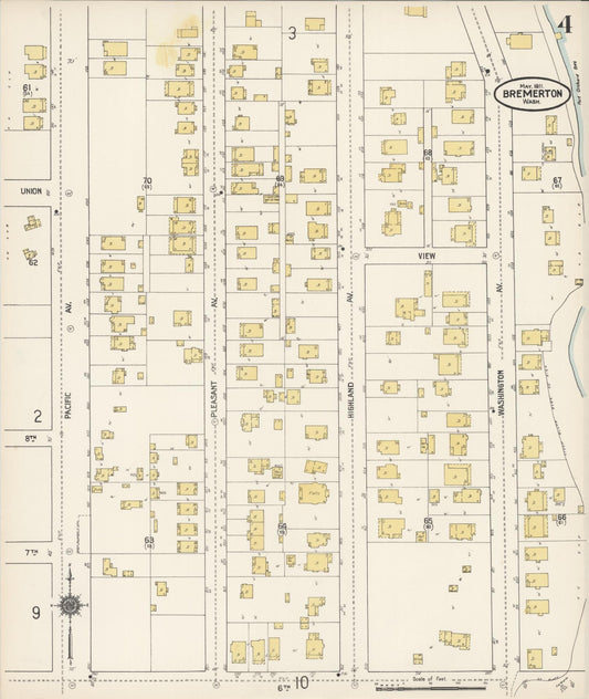 Sanborn Fire Insurance Map from Bremerton, Kitsap County, Washington (1911), Sheet #0004 - Historic Sanborn Fire Insurance Map Print, vintage old map wall art, antique decor, genealogy gift, Washington Washington map