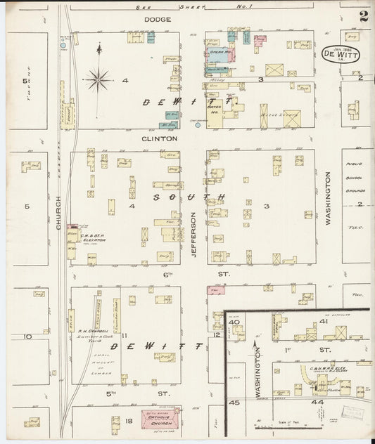 Sanborn Fire Insurance Map from De Witt, Clinton County, Iowa (1886), Sheet #0002 - Historic Sanborn Fire Insurance Map Print, vintage old map wall art