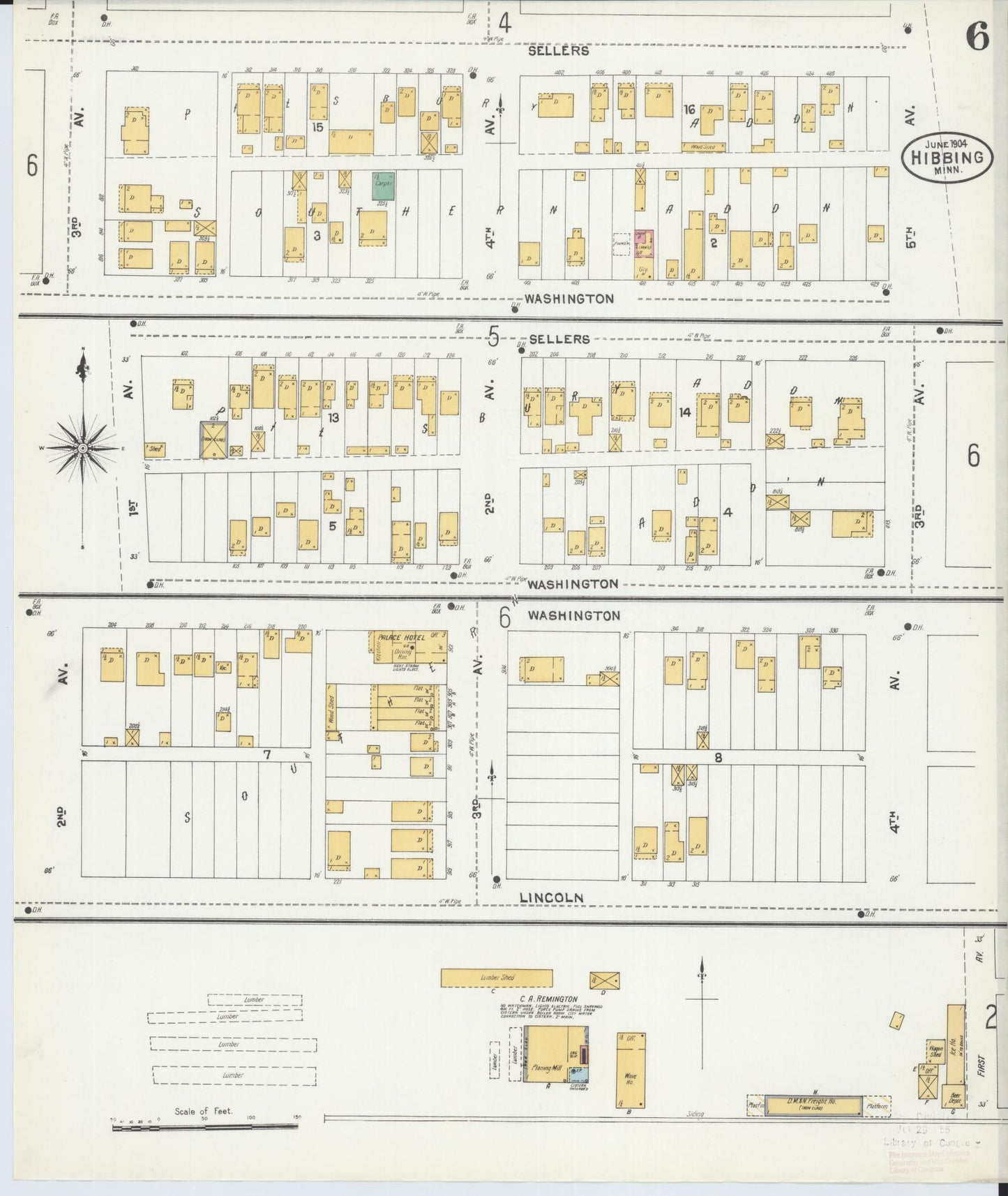 Sanborn Fire Insurance Map from Hibbing, Saint Louis County, Minnesota (1904), Sheet #0006 - Complete Map Set gallery image, historic Sanborn map, vintage wall art, Minnesota Minnesota