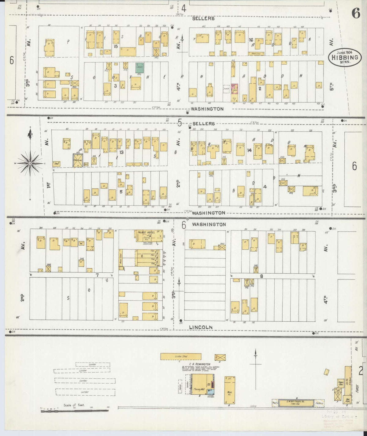 Sanborn Fire Insurance Map from Hibbing, Saint Louis County, Minnesota (1904), Sheet #0006 - Complete Map Set gallery image, historic Sanborn map, vintage wall art, Minnesota Minnesota