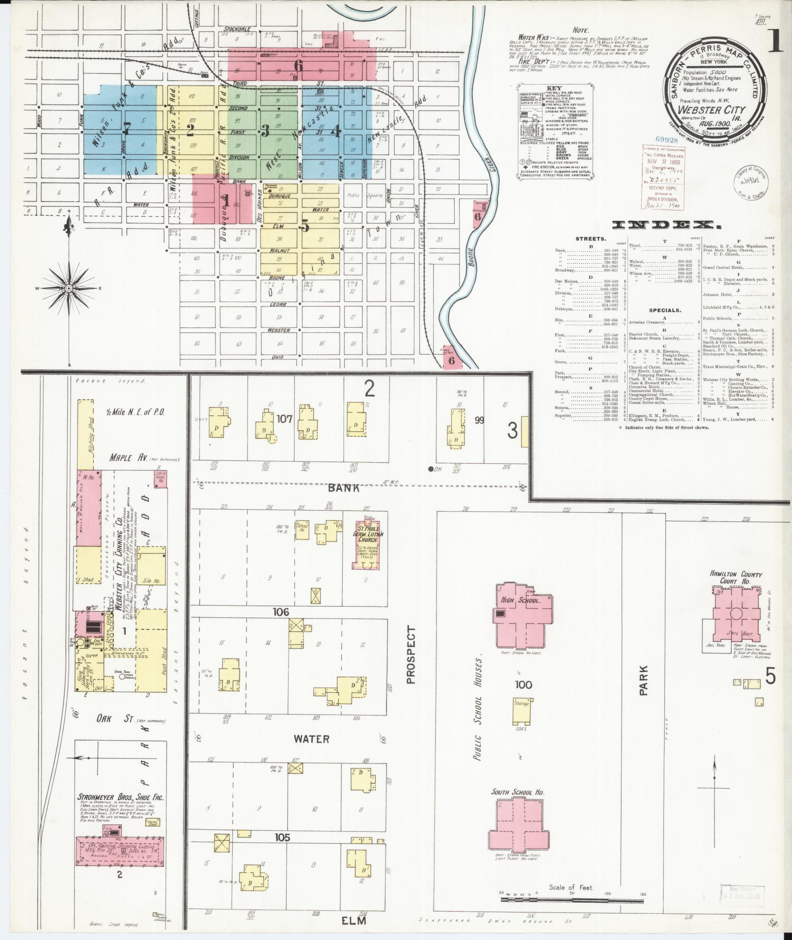 Sanborn Fire Insurance Map from Webster City, Hamilton County, Iowa (1900), Sheet #0001 - Historic Sanborn Fire Insurance Map Print