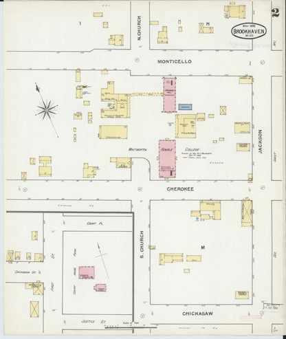 Sanborn Fire Insurance Map from Brookhaven, Lincoln County, Mississippi (1892), Sheet #0002 - Complete Map Set gallery image, historic Sanborn map, vintage wall art, Mississippi Mississippi