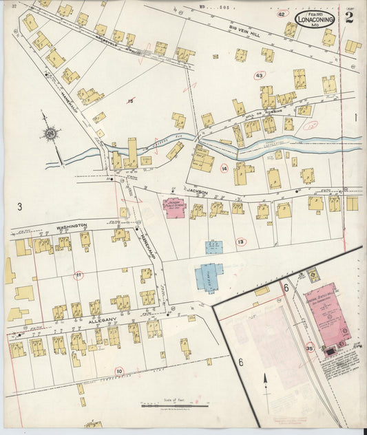 Sanborn Fire Insurance Map from Lonaconing, Allegany County, Maryland (1943), Sheet #0002 - Historic Sanborn Fire Insurance Map Print, vintage old map wall art