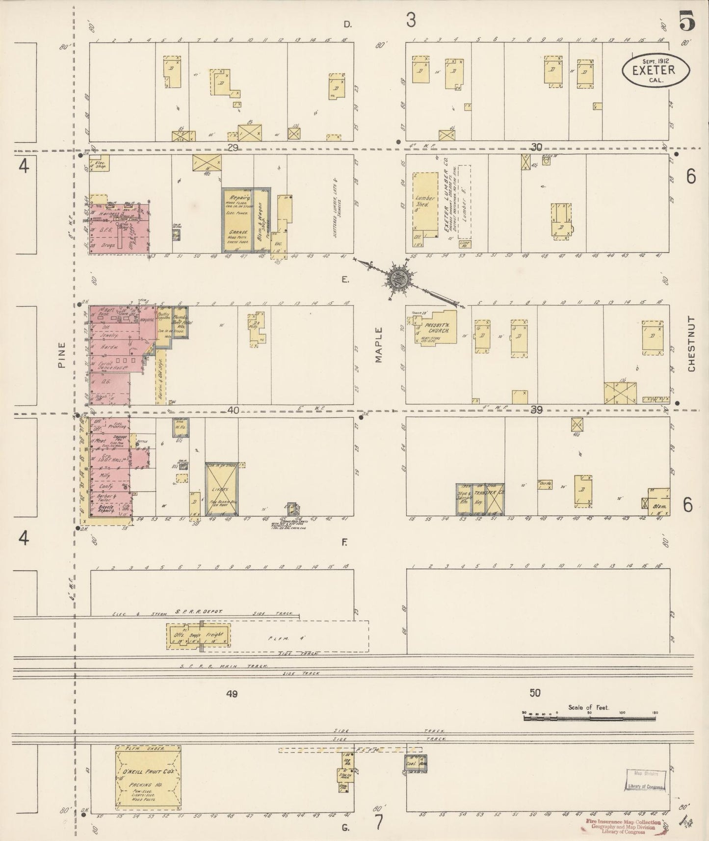 Sanborn Fire Insurance Map from Exeter, Tulare County, California (1912), Sheet #0005 - Historic Sanborn Fire Insurance Map Print, vintage old map wall art, antique decor, genealogy gift, California California map