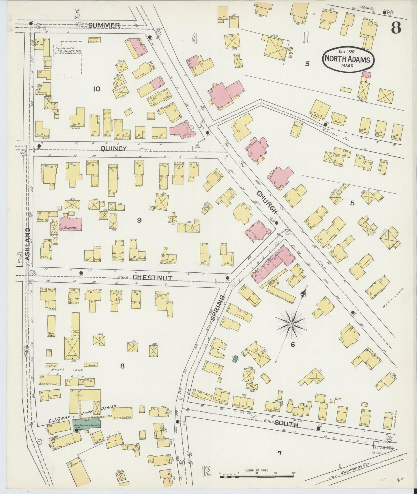 Sanborn Fire Insurance Map from North Adams, Berkshire County, Massachusetts (1892), Sheet #0008 - Complete Map Set gallery image, historic Sanborn map, vintage wall art, Massachusetts Massachusetts