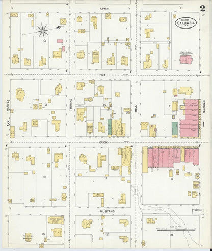 Sanborn Fire Insurance Map from Caldwell, Burleson County, Texas (1901), Sheet #0002 - Historic Sanborn Fire Insurance Map Print, vintage old map wall art, antique decor, genealogy gift, Texas Texas map