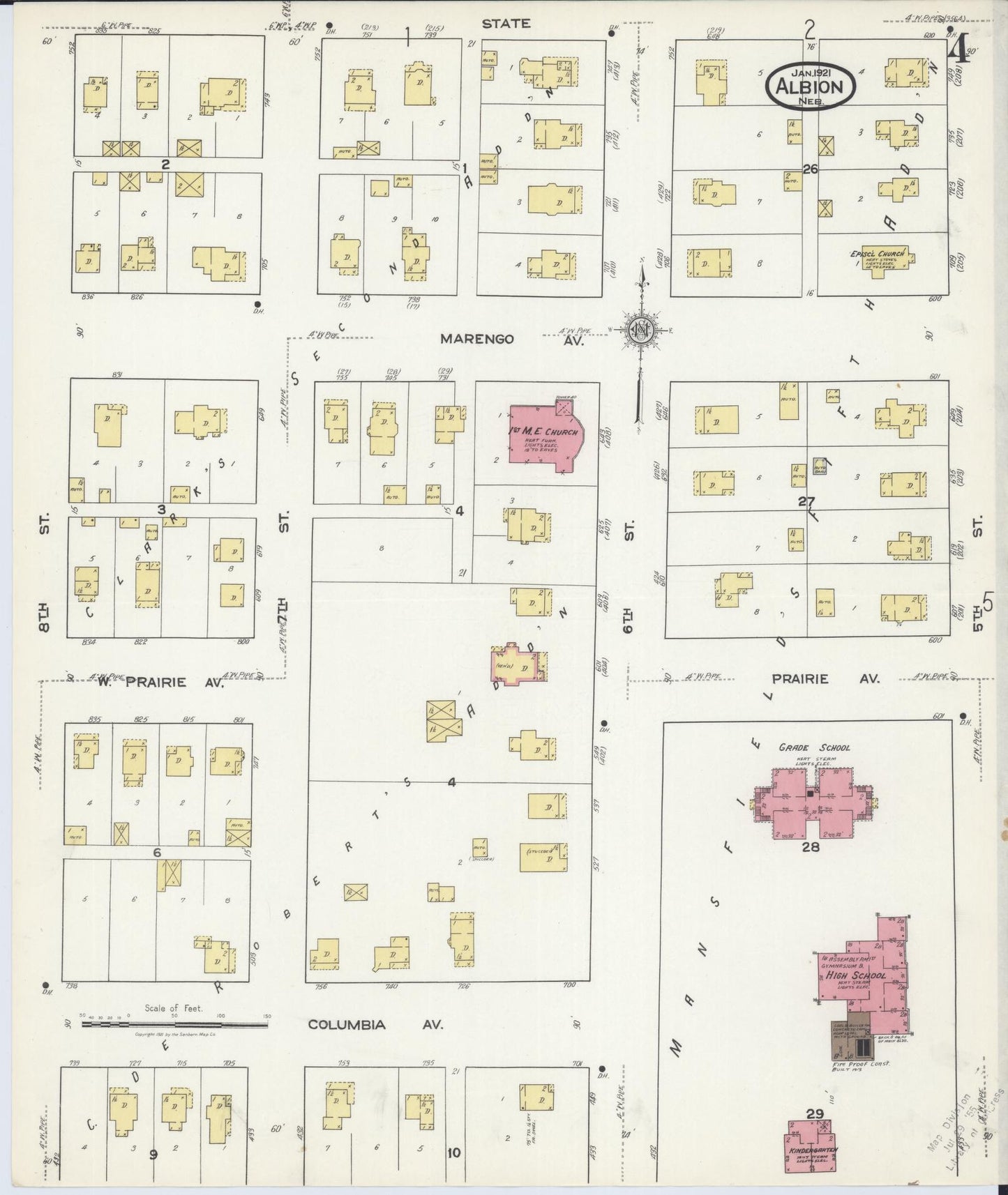 Sanborn Fire Insurance Map from Albion, Boone County, Nebraska (1921), Sheet #0004 - Historic Sanborn Fire Insurance Map Print, vintage old map wall art, antique decor, genealogy gift, Nebraska Nebraska map