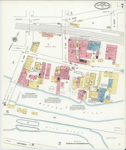 Sanborn Fire Insurance Map from Little Falls, Herkimer County, New York (1911), Sheet #0007 - Historic Sanborn Fire Insurance Map Print, vintage old map wall art, antique decor, genealogy gift, New York New York map