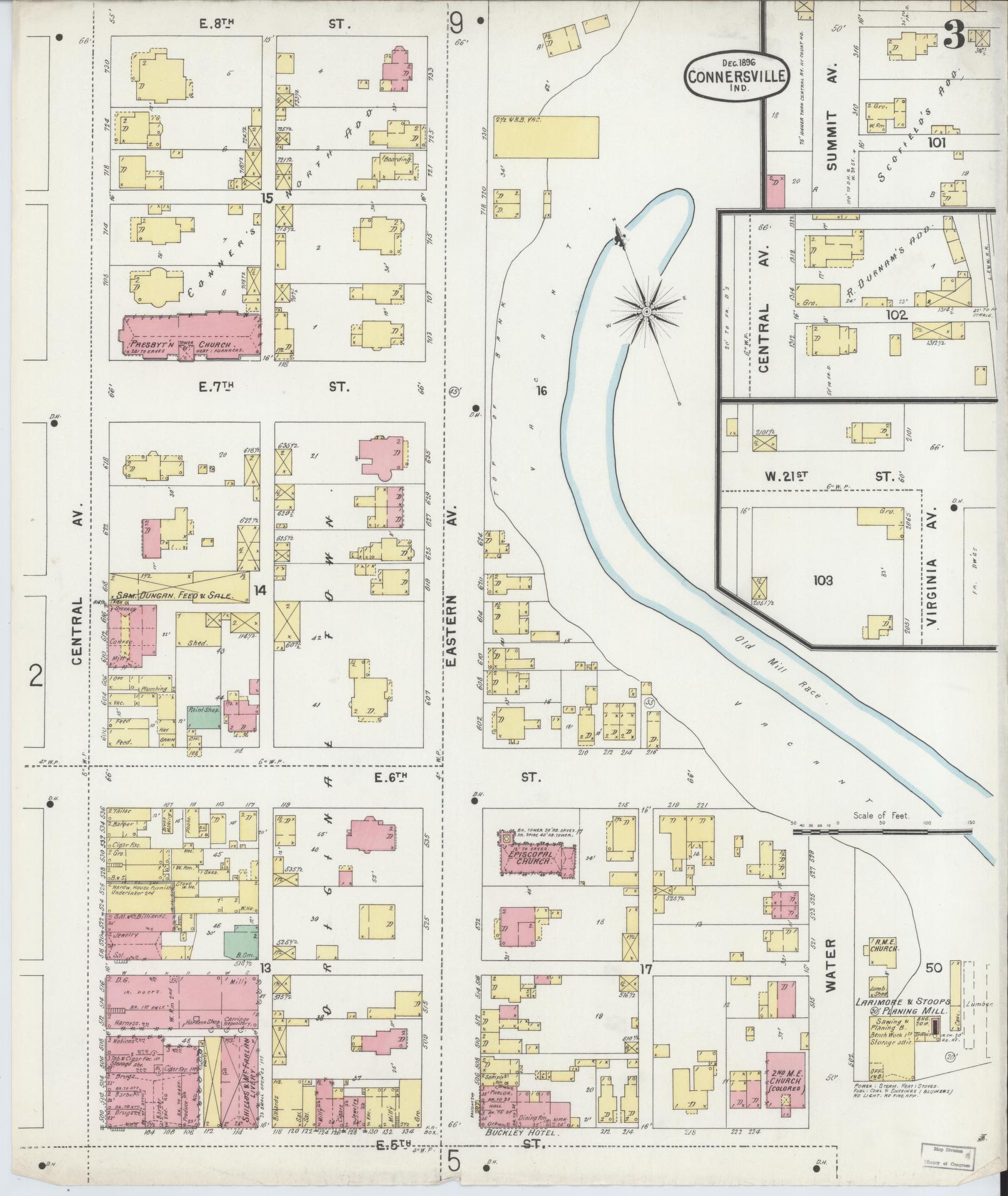 Sanborn Fire Insurance Map from Connersville, Fayette County, Indiana (1896), Sheet #0003 - Complete Map Set gallery image, historic Sanborn map, vintage wall art, Indiana Indiana