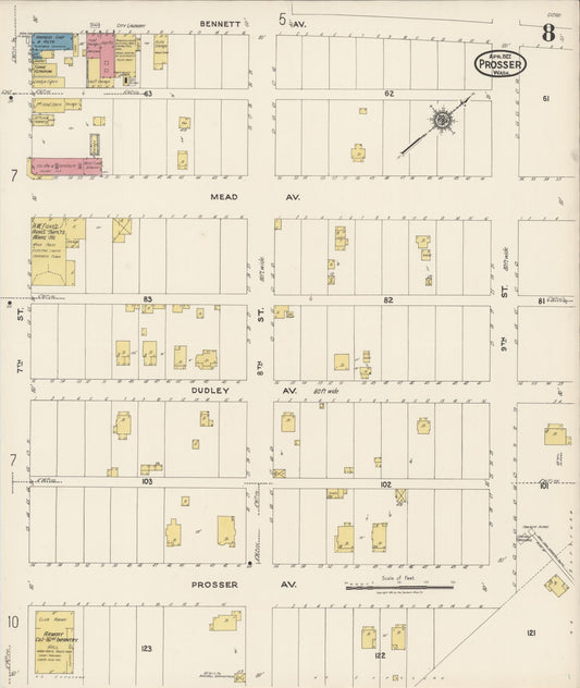 Sanborn Fire Insurance Map from Prosser, Benton County, Washington (1922), Sheet #0008 - Historic Sanborn Fire Insurance Map Print, vintage old map wall art, antique decor, genealogy gift, Washington Washington map