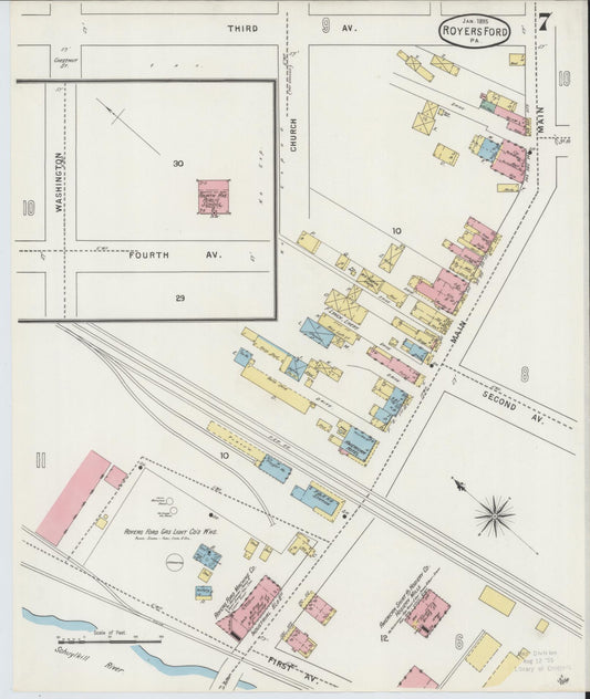 Sanborn Fire Insurance Map from Royersford, Montgomery County, Pennsylvania (1895), Sheet #0007 - Historic Sanborn Fire Insurance Map Print, vintage old map wall art, antique decor, genealogy gift, Pennsylvania Pennsylvania map