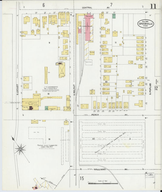 Sanborn Fire Insurance Map from Greenville, Washington County, Mississippi (1905), Sheet #0011 - Historic Sanborn Fire Insurance Map Print, vintage old map wall art, antique decor, genealogy gift, Mississippi Mississippi map