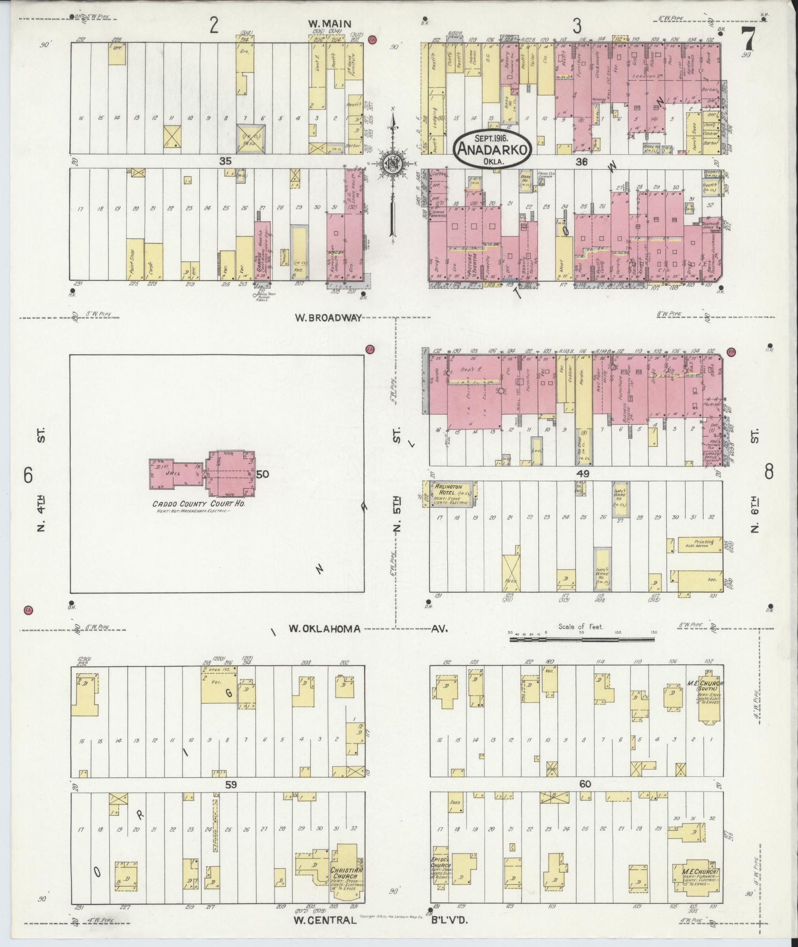 Sanborn Fire Insurance Map from Anadarko, Caddo County, Oklahoma (1916), Sheet #0007 - Historic Sanborn Fire Insurance Map Print, vintage old map wall art, antique decor, genealogy gift, Oklahoma Oklahoma map