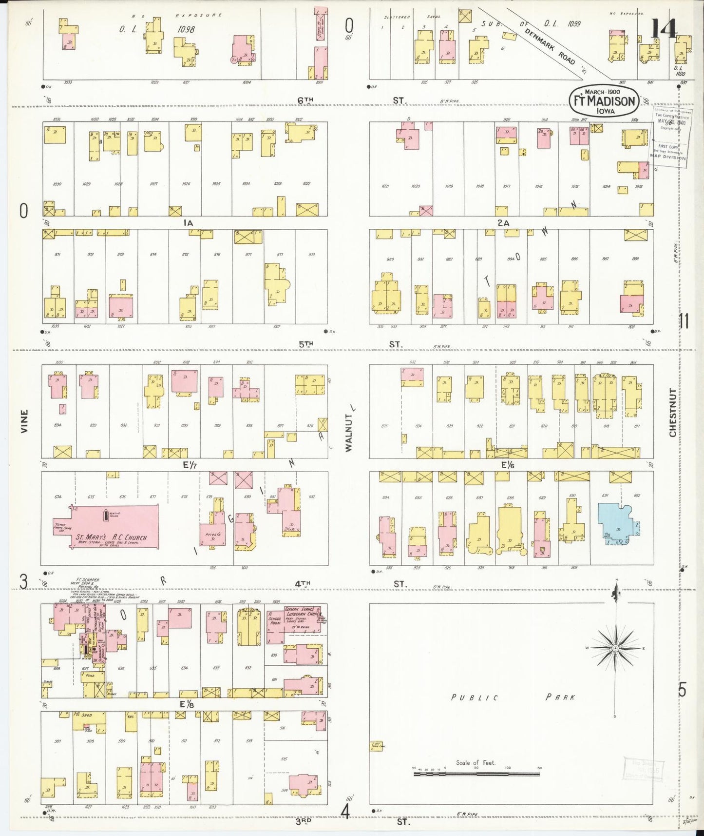 Sanborn Fire Insurance Map from Fort Madison, Lee County, Iowa (1900), Sheet #0014 - Historic Sanborn Fire Insurance Map Print, vintage old map wall art