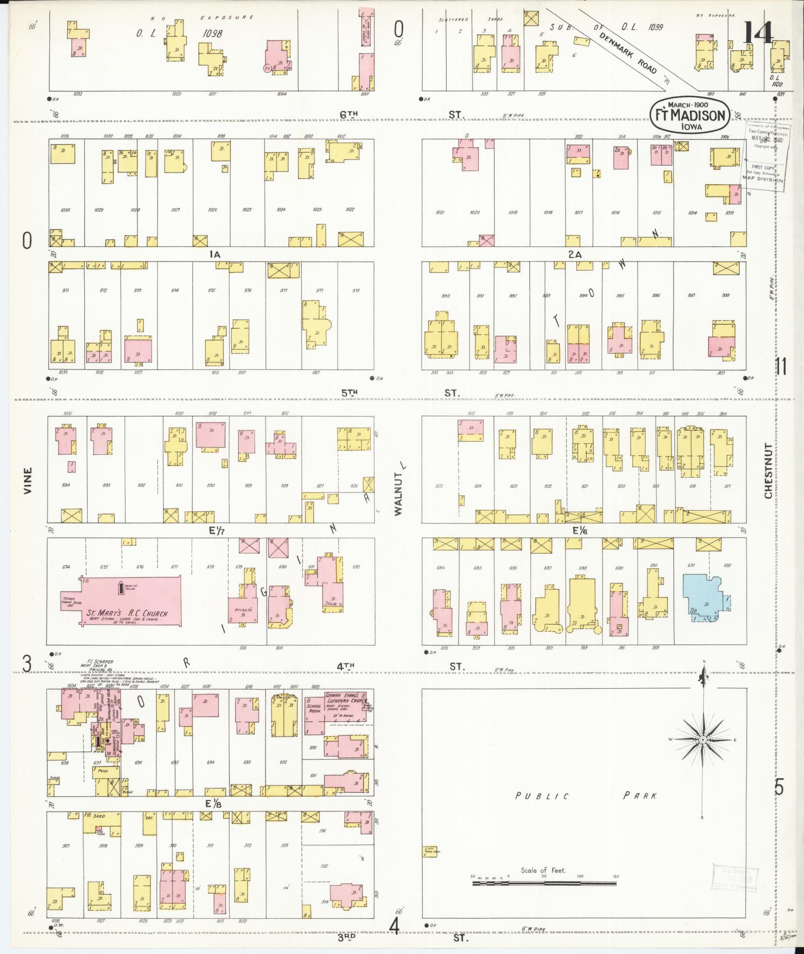Sanborn Fire Insurance Map from Fort Madison, Lee County, Iowa (1900), Sheet #0014 - Historic Sanborn Fire Insurance Map Print, vintage old map wall art