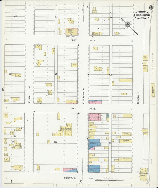 Sanborn Fire Insurance Map from Washburn, Bayfield County, Wisconsin (1909), Sheet #0006 - Historic Sanborn Fire Insurance Map Print, vintage old map wall art, antique decor, genealogy gift, Wisconsin Wisconsin map