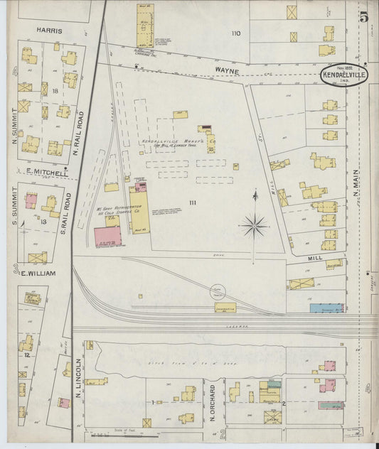 Sanborn Fire Insurance Map from Kendallville, Noble County, Indiana (1892), Sheet #0005 - Historic Sanborn Fire Insurance Map Print, vintage old map wall art, antique decor, genealogy gift, Indiana Indiana map