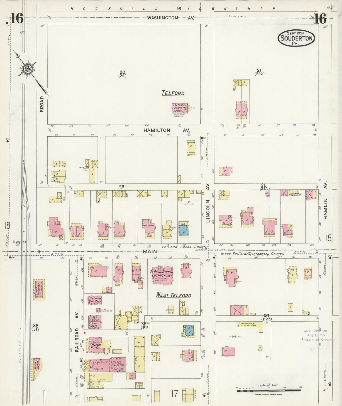 Sanborn Fire Insurance Map from Souderton, Montgomery County, Pennsylvania (1924), Sheet #0016 - Historic Sanborn Fire Insurance Map Print, vintage old map wall art, antique decor, genealogy gift, Pennsylvania Pennsylvania map