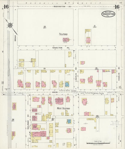 Sanborn Fire Insurance Map from Souderton, Montgomery County, Pennsylvania (1924), Sheet #0016 - Historic Sanborn Fire Insurance Map Print, vintage old map wall art, antique decor, genealogy gift, Pennsylvania Pennsylvania map
