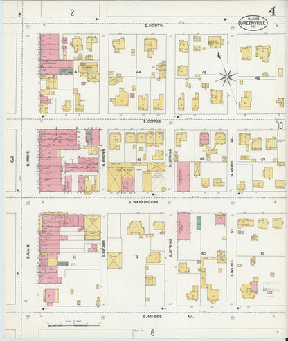 Sanborn Fire Insurance Map from Greenville, Greenville County, South Carolina (1902), Sheet #0004 - Complete Map Set gallery image, historic Sanborn map, vintage wall art, South Carolina South Carolina