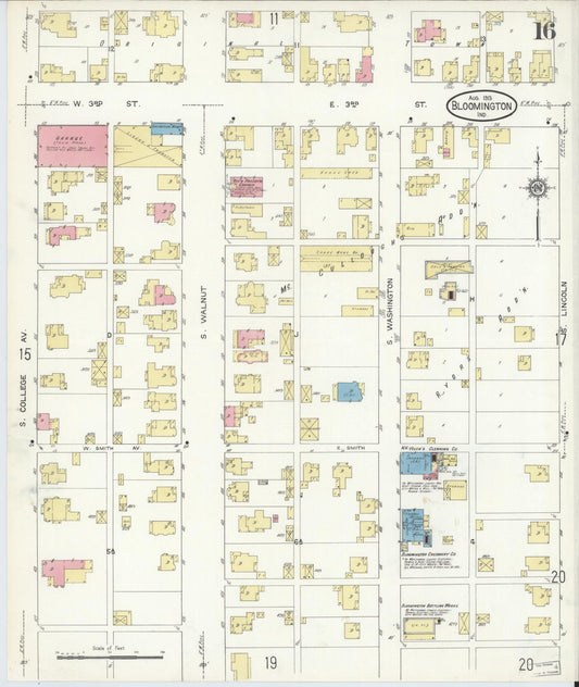 Sanborn Fire Insurance Map from Bloomington, Monroe County, Indiana (1913), Sheet #0016 - Historic Sanborn Fire Insurance Map Print, vintage old map wall art, antique decor, genealogy gift, Indiana Indiana map