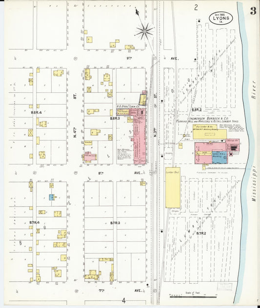 Sanborn Fire Insurance Map from Lyons, Clinton County, Iowa (1902), Sheet #0003 - Historic Sanborn Fire Insurance Map Print, vintage old map wall art