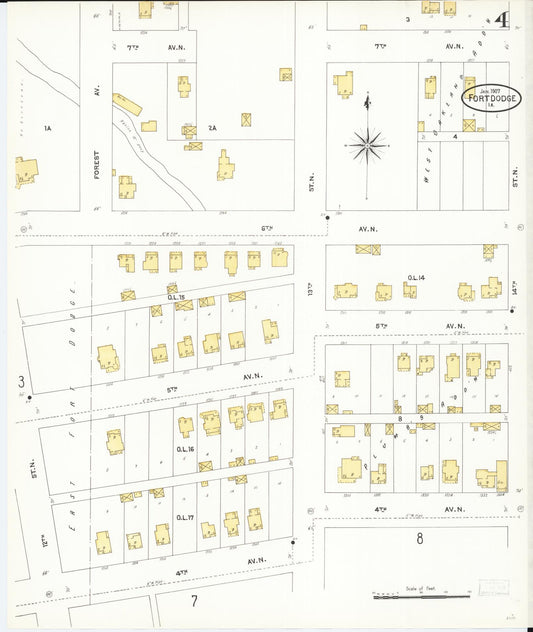 Sanborn Fire Insurance Map from Fort Dodge, Webster County, Iowa (1907), Sheet #0004 - Historic Sanborn Fire Insurance Map Print, vintage old map wall art