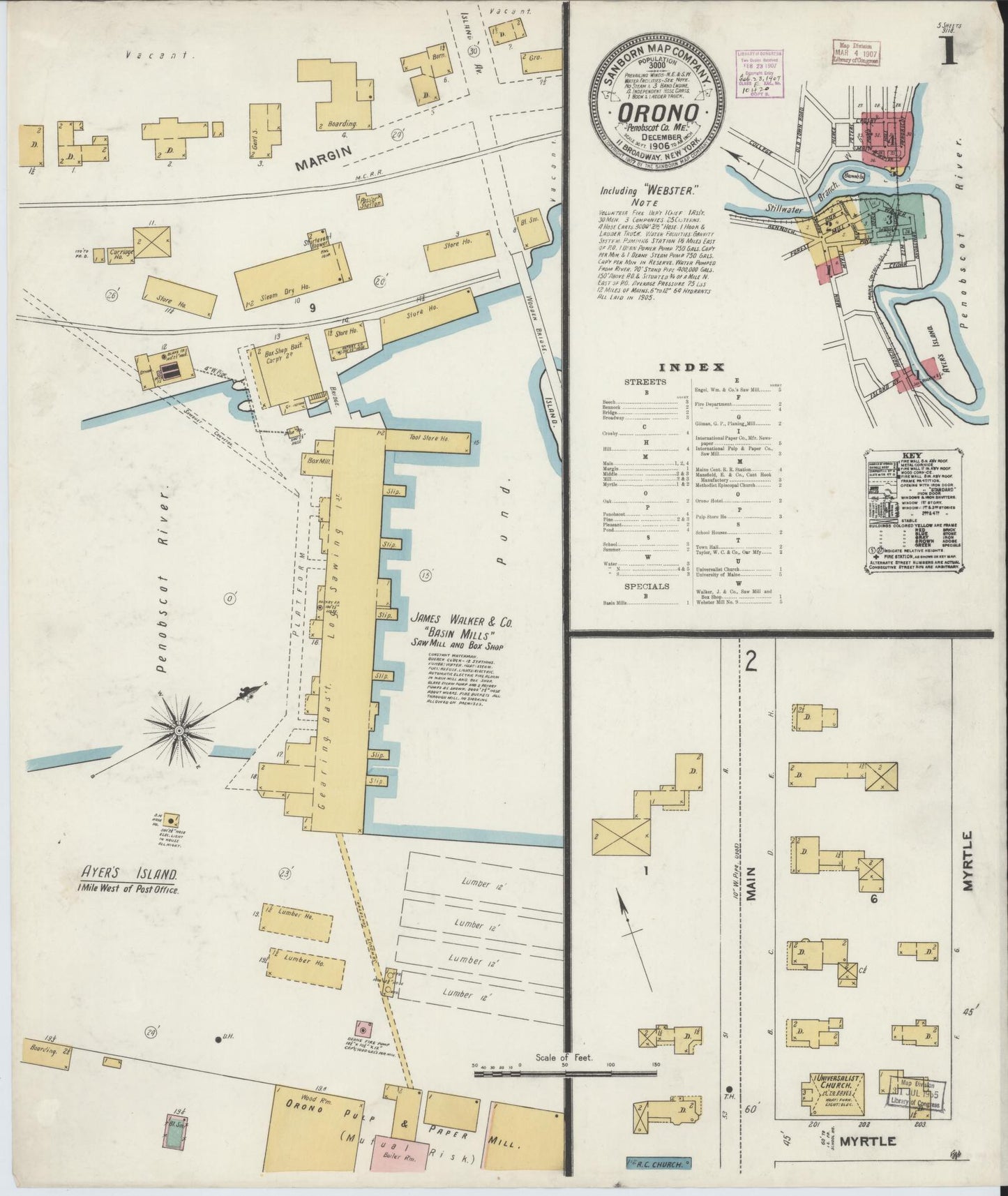 Sanborn Fire Insurance Map from Orono, Penobscot County, Maine. (1906) – Historic Sanborn Fire Insurance Map Print