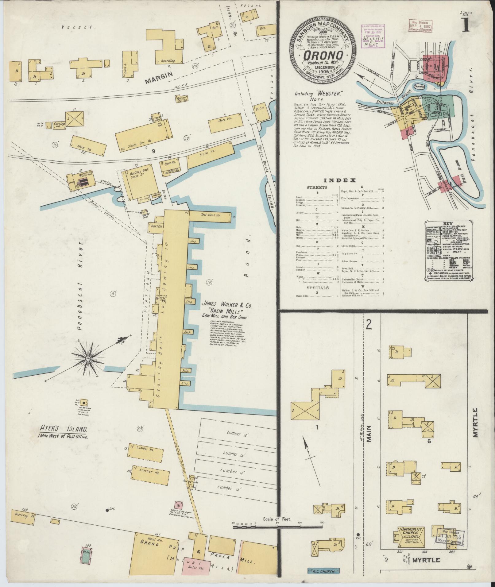 Sanborn Fire Insurance Map from Orono, Penobscot County, Maine. (1906) – Historic Sanborn Fire Insurance Map Print