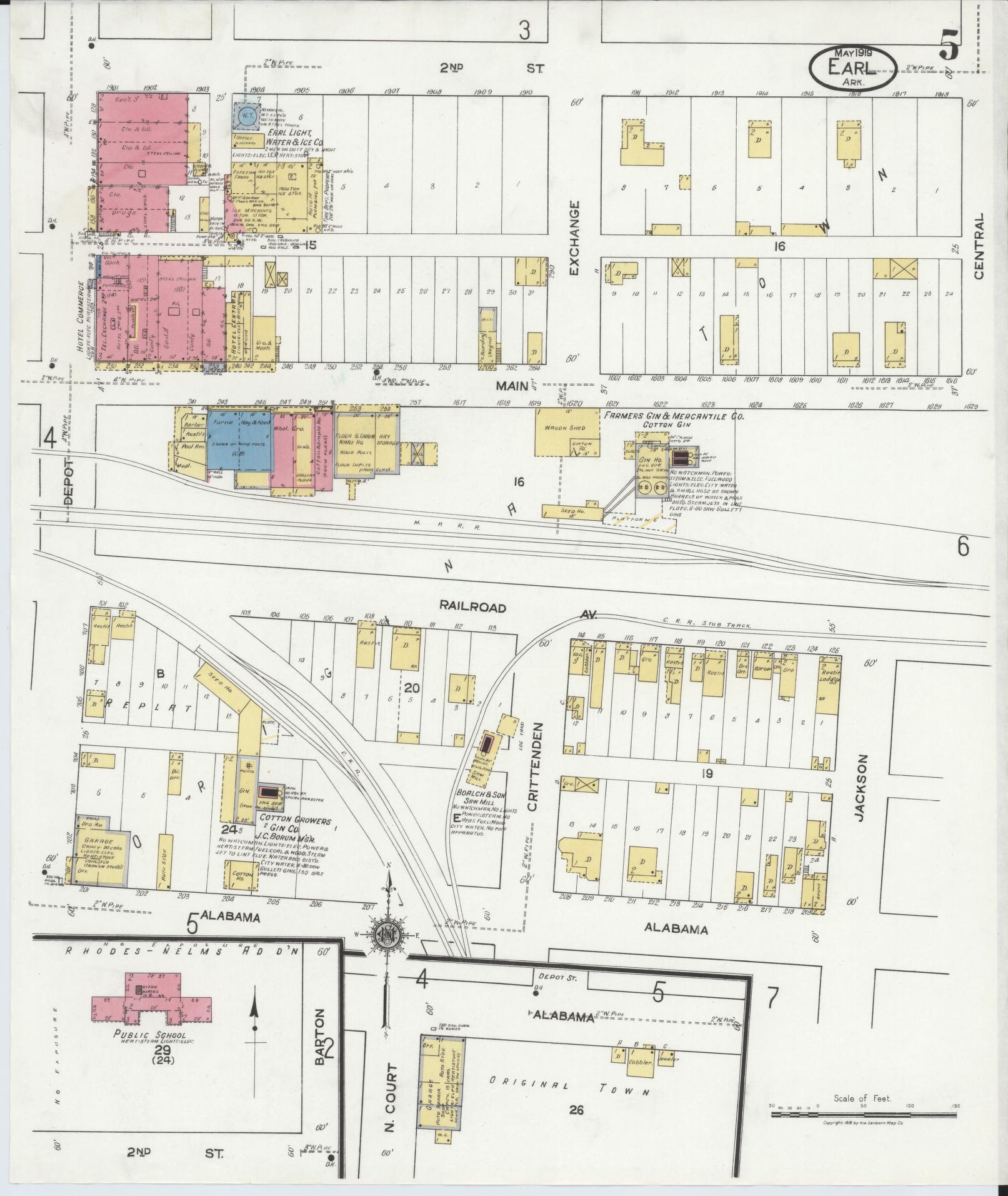 Sanborn Fire Insurance Map from Earle, Crittenden County, Arkansas (1919), Sheet #0005 - Historic Sanborn Fire Insurance Map Print, vintage old map wall art, antique decor, genealogy gift, Arkansas Arkansas map