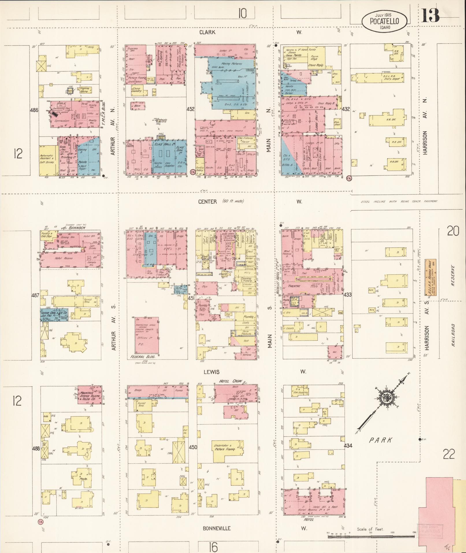Sanborn Fire Insurance Map from Pocatello, Bannock County, Idaho (1915), Sheet #0013 - Complete Map Set gallery image, historic Sanborn map, vintage wall art, Idaho Idaho