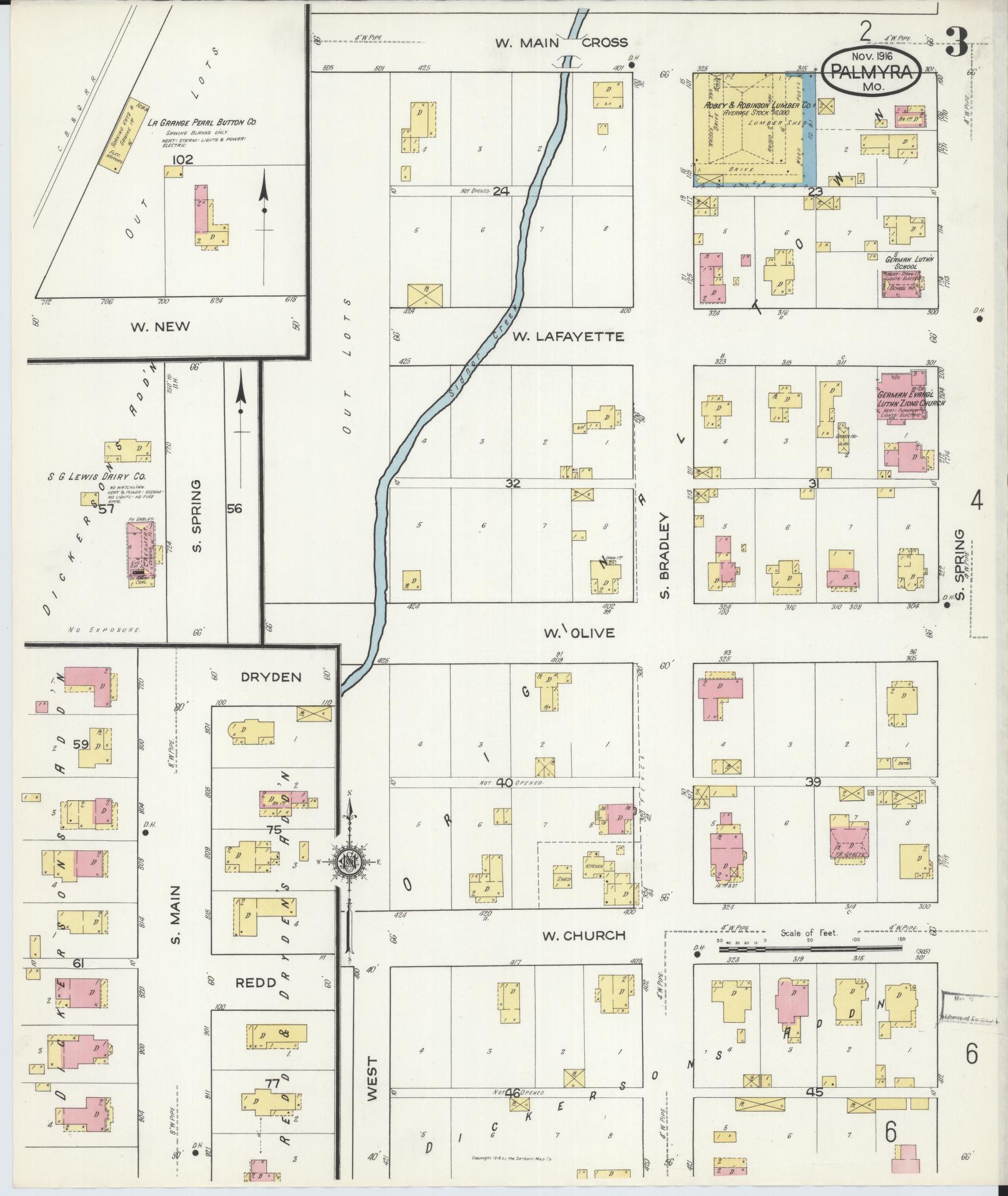 Sanborn Fire Insurance Map from Palmyra, Marion County, Missouri (1916), Sheet #0003 - Historic Sanborn Fire Insurance Map Print, vintage old map wall art, antique decor, genealogy gift, Missouri Missouri map