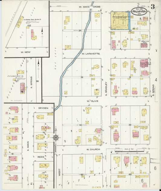Sanborn Fire Insurance Map from Palmyra, Marion County, Missouri (1916), Sheet #0003 - Historic Sanborn Fire Insurance Map Print, vintage old map wall art, antique decor, genealogy gift, Missouri Missouri map