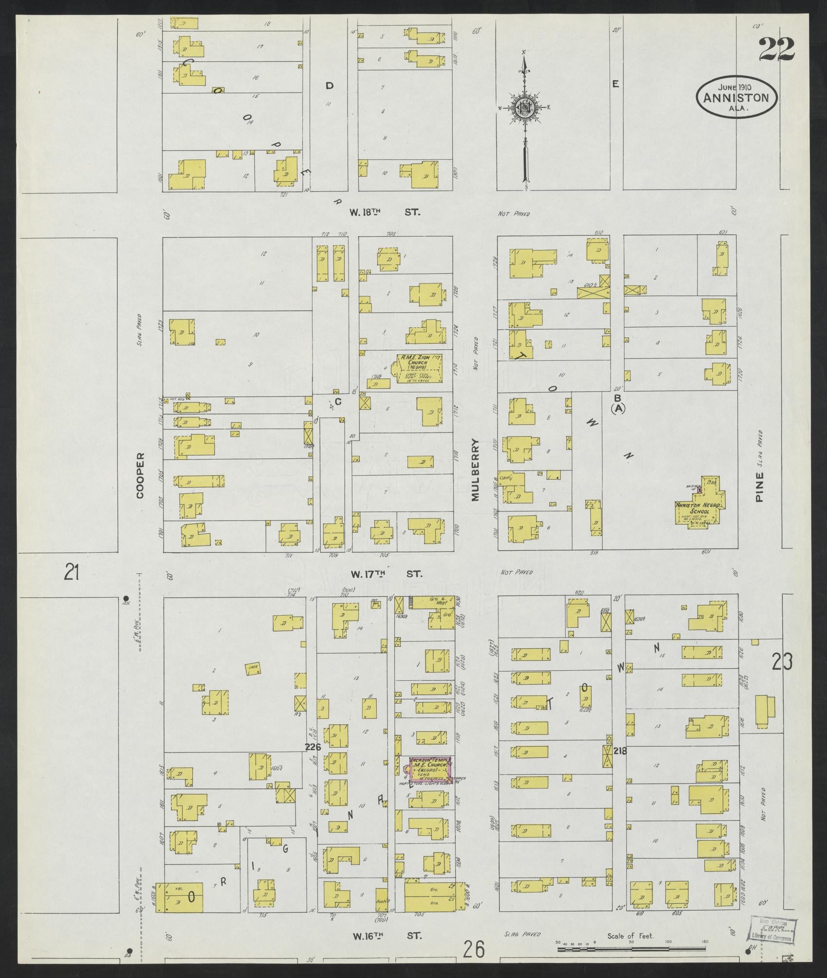 Sanborn Fire Insurance Map from Anniston, Calhoun County, Alabama (1910), Sheet #0022 - Complete Map Set gallery image, historic Sanborn map, vintage wall art, Alabama Alabama