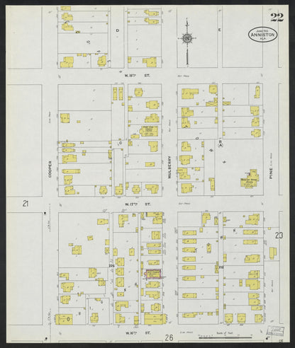 Sanborn Fire Insurance Map from Anniston, Calhoun County, Alabama (1910), Sheet #0022 - Complete Map Set gallery image, historic Sanborn map, vintage wall art, Alabama Alabama