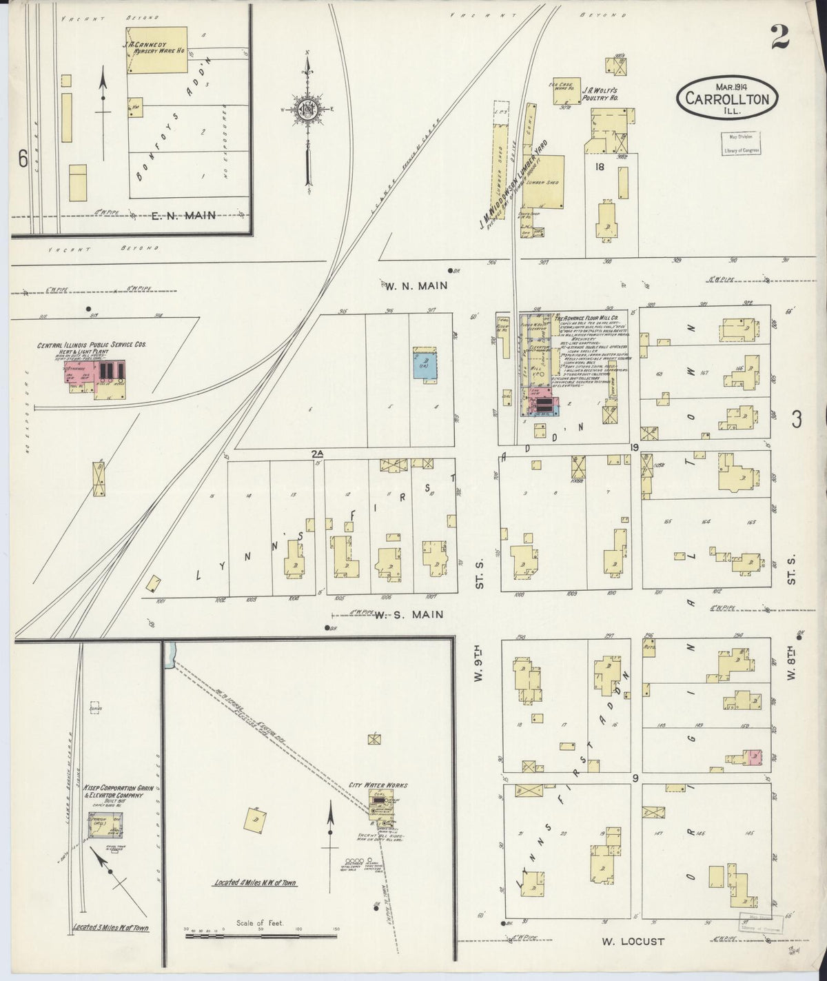 Sanborn Fire Insurance Map from Carrollton, Greene County, Illinois (1914), Sheet #0002 - Complete Map Set gallery image, historic Sanborn map, vintage wall art, Illinois Illinois