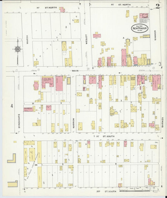 Sanborn Fire Insurance Map from New Prague, Scott And Le Sueur, Minnesota (1910), Sheet #0002 - Historic Sanborn Fire Insurance Map Print, vintage old map wall art, antique decor, genealogy gift, Minnesota Minnesota map