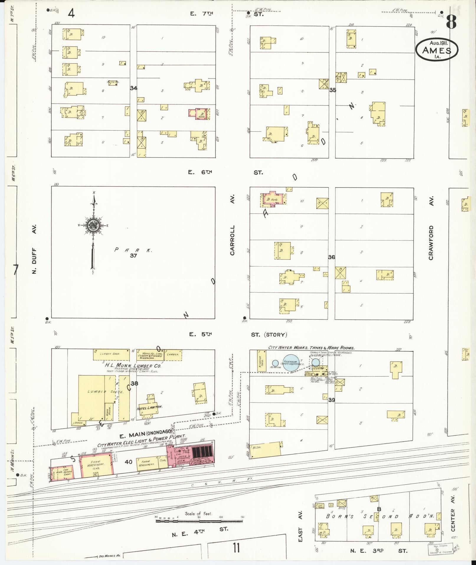 Sanborn Fire Insurance Map from Ames, Story County, Iowa (1911), Sheet #0008 - Historic Sanborn Fire Insurance Map Print